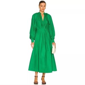 CO Collection LongSleeve Poplin Pleat Dress Kelly Green Cotton Midi Maxi sz M